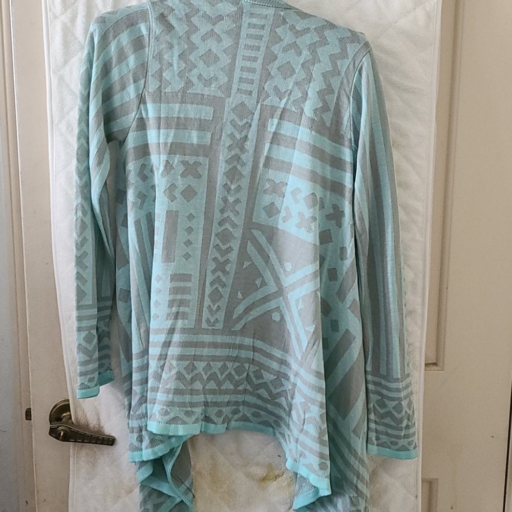 Lightweight Mint Green and Grey Print Cardigan - Picture 3 of 6